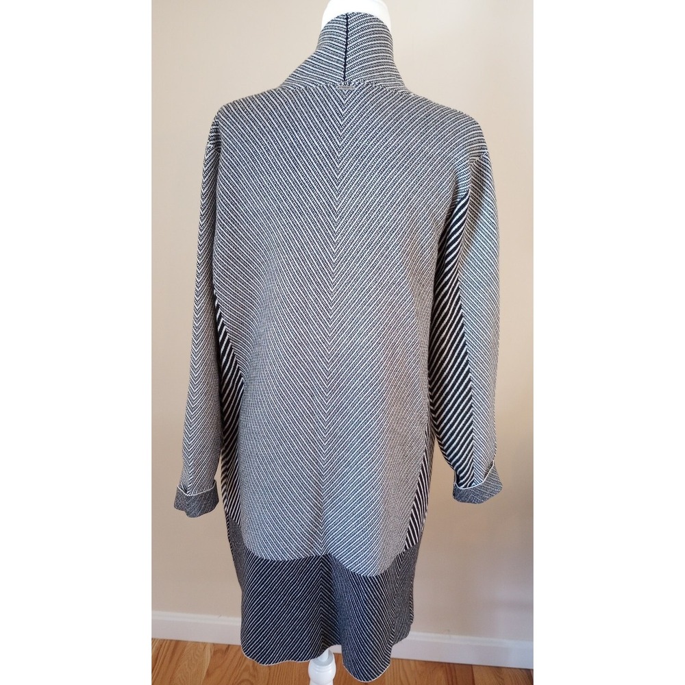 Sioni Ladies Open Front Cardigan Duster Sweater Coat Large Black+White EUC - Picture 4 of 9